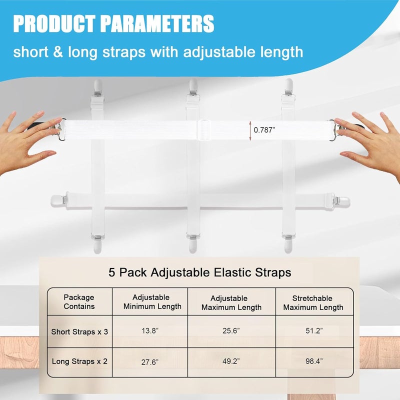 CUNGLIN Table Cloth Holder Clips Hidden Strap 5 Pack, Adjustable Elasticity Picnic Tablecloth Clip Indoor Outdoor Large Clamp for Thick Tables Bench Cover Party Restaurant Camping RV Essential Accessories - Image 4